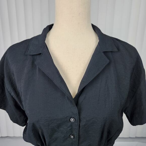 Madewell Drapey Banded-Bottom Button-Down Crop Top Black Women's Size Medium New - Picture 5 of 11